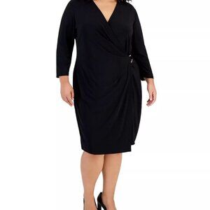Kasper Plus size faux wrap Black Dress